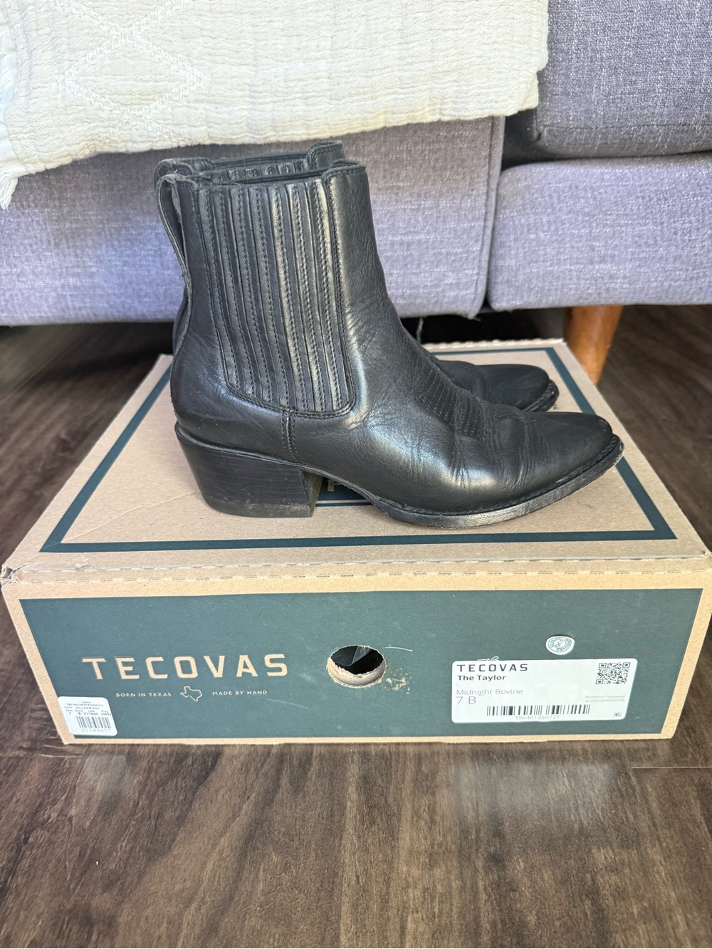 Tecovas The Taylor Black Leather Western Ankle Boots Size 7B
